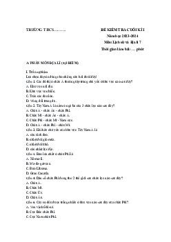 Đề thi học kì 1 môn Lịch sử - Địa lí 7 năm 2023 - 2024 sách Kết nối tri thức với cuộc sống - Đề 5