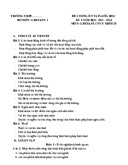 Đề cương ôn tập giữa học kì 1 môn Giáo dục Kinh tế và Pháp luật 10 sách Chân trời sáng tạo