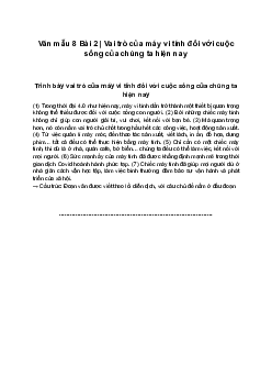 Văn mẫu 8  | Vai trò của máy vi tính đối với cuộc sống của chúng ta hiện nay