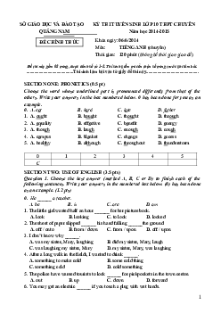 Kỳ thi tuyển lớp 10 THPT chuyên môn Tiếng Anh tỉnh Quảng Nam năm học 2014-2015