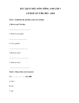 Phiếu bài tập ở nhà tiếng Anh lớp 3 - Ngày 08/04