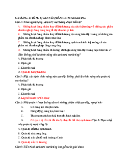 Trắc nghiệm chương 1: Tổng quan về Quản trị Marketing (Có đáp án)