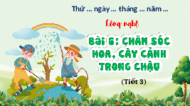 Giáo án điện tử Công Nghệ  4 KNTT -  Kết Nối Tri Thức: T3 Chăm sóc hoa, cây cảnh trong chậu.