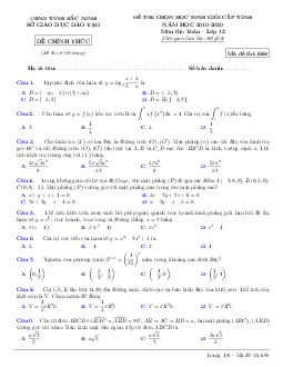 Đề thi chọn HSG tỉnh Toán 12 năm học 2019 – 2020 sở GD&ĐT Bắc Ninh