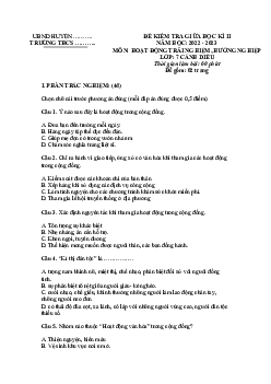 Đề thi giữa học kì 2 môn Hoạt động trải nghiệm hướng nghiệp 7 sách Cánh diều - Đề 3