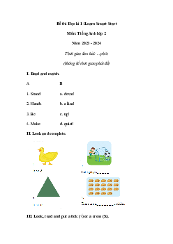 Đề thi học kì 1 lớp 2 năm 2023 - 2024 theo Thông tư 27 | Tiếng anh 2 sách Smart Start |đề 2