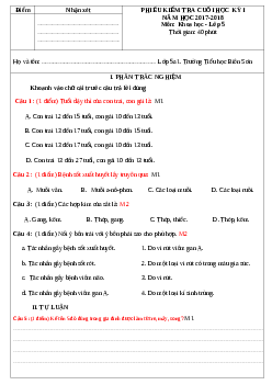 Đề thi học kì 1 môn Khoa học lớp Trường Tiểu học Biên Sơn