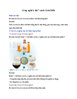 Công nghệ 6 bài 7 Chế biến thực phẩm Cánh Diều