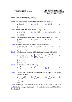 Đề thi học kì 1 môn Toán 10 năm 2023 - 2024 sách Chân trời sáng tạo đề 3