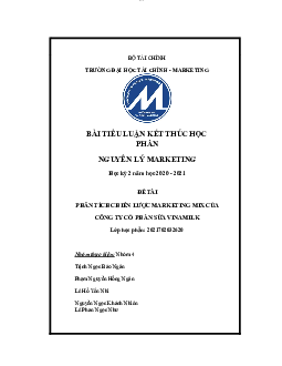 Chiến lược Marketing của công ty cổ phần sữa Vinamilk | Tiểu luận môn Nguyên lý Marketing | UFM