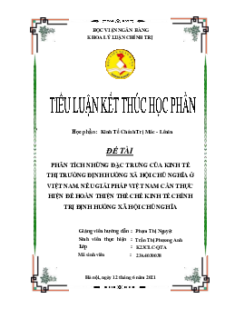 Tiểu luận Kinh tế chính trị Những đặc trưng kinh tế thị trường định hướng xã hội chủ nghĩa ở Việt Nam