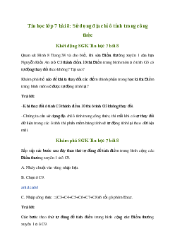 Giải Tin học 7 Bài 8: Sử dụng địa chỉ ô tính trong công thức | Chân trời sáng tạo