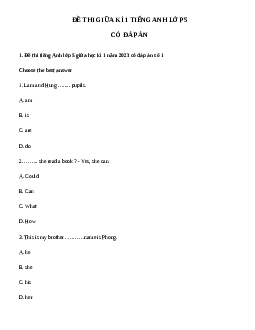 Bộ 12 đề thi giữa kì 1 lớp 5 môn tiếng Anh năm 2023 - 2024