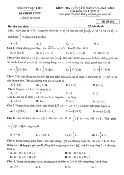 Đề kiểm tra cuối kỳ 2 Toán 12 năm 2022 – 2023 sở GDKHCN Bạc Liêu