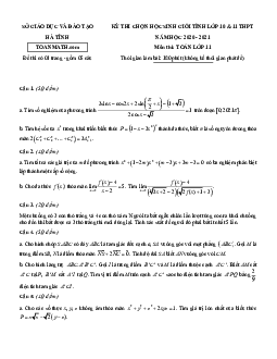 Đề thi học sinh giỏi tỉnh Toán 11 năm 2020 – 2021 sở GD&ĐT Hà Tĩnh