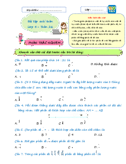 Giải Bài tập cuối tuần lớp 4 môn Toán Kết nối tri thức - Tuần 26