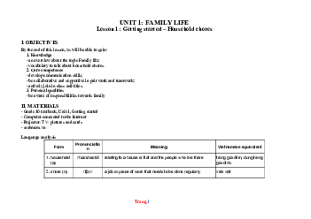 Giáo án Tiếng Anh 10 global unit 1 Family life