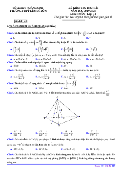 Đề thi HK1 Toán 11 năm 2019 – 2020 trường THPT Lê Quý Đôn – Quảng Ninh
