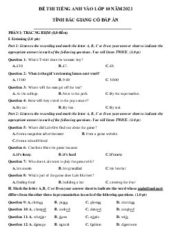 Đề thi thử vào 10 môn tiếng Anh Bắc Giang lần 3 năm 2023-2024