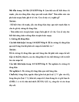 Giải Khoa học tự nhiên 8 bài 25: Cường độ dòng điện và hiệu điện thế | Chân trời sáng tạo