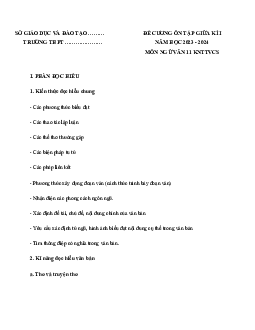 Đề cương ôn tập giữa học kì 1 môn Ngữ văn 11 sách Kết nối tri thức với cuộc sống