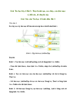 Giải Tin học lớp 4 Bài 3: Thực hành tạo, sao chép, xóa thư mục và đổi tên, di chuyển tệp | Cánh diều