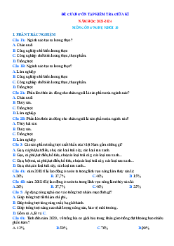 Đề cương ôn tập giữa học kì 1 môn Công nghệ 10 sách Kết nối tri thức với cuộc sống