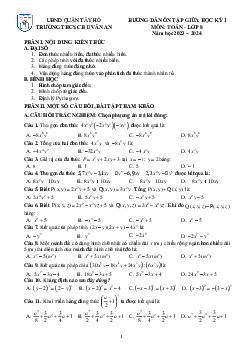 Ôn tập giữa học kỳ 1 Toán 8 năm 2023 – 2024 trường THCS Chu Văn An – Hà Nội