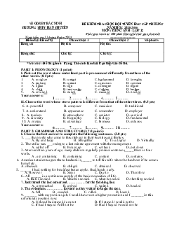 Đề kiểm tra chọn đội tuyển HSG cấp trường năm học 2015-2016 môn Tiếng Anh - Lớp 12, Trường THPT Hàn Thuyên, Bắc Ninh (có đáp án)
