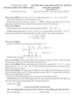 Đề học sinh giỏi Toán 11 năm 2023 – 2024 trường THPT Yên Phong 2 – Bắc Ninh
