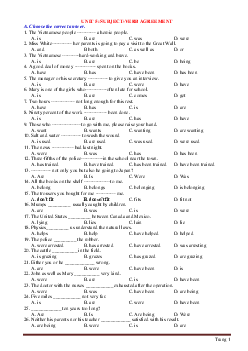 Chuyên đề 5: SUBJECT - VERB AGREEMENT môn Tiếng Anh 9 (có lời giải)