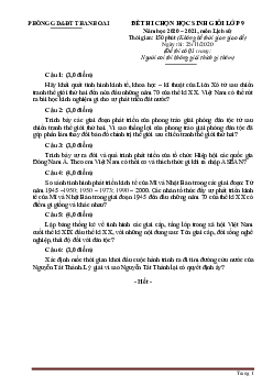 Đề Thi HSG Lịch Sử 9 Huyện Thanh Oai 2021 Vòng 1 (Có Lời Giải)