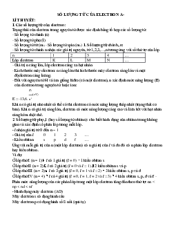 Tóm tắt lý thuyết và bài tập môn Hóa đại cương nội dung về: Số lượng tử của Electron | Đại học Y dược thành phố Hồ Chí Minh