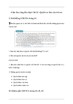 Giải GDCD 6 Bài 11: Quyền cơ bản của trẻ em - Chân Trời Sáng Tạo