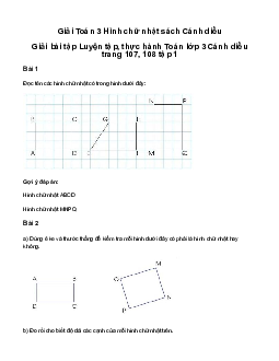 Hình chữ nhật: Giải bài tập Luyện tập, thực hành Toán lớp 3 Cánh diều trang 107, 108 tập 1
