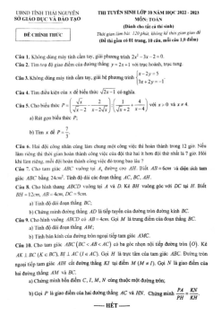 Đề tuyển sinh lớp 10 môn Toán năm 2022 – 2023 sở GD&ĐT Thái Nguyên