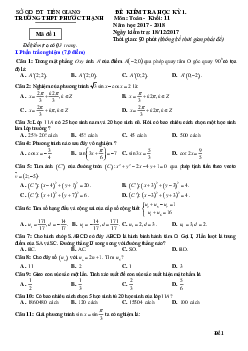 Đề thi HK1 Toán 11 năm học 2017 – 2018 trường THPT Phước Thạnh – Tiền Giang