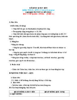 Giáo án Toán 2 | Ôn tập số Hạng - Tổng sách Chân trời sáng tạo (cả năm) | Tiết 2