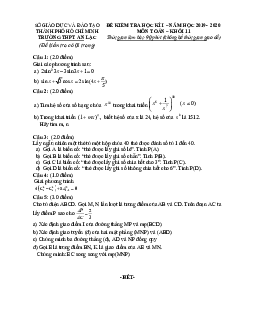 Đề thi học kì 1 Toán 11 năm 2019 – 2020 trường THPT An Lạc – TP HCM