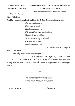 Đề thi chọn HSG Văn 10 Trường THPT Liễn Sơn 2020-2021 (Có đáp án)