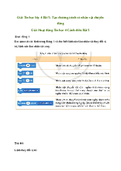 Giải Tin học lớp 4 Bài 5: Tạo chương trình có nhân vật chuyển động | Cánh diều