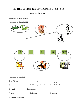 Đề thi môn Tiếng Anh lớp 4 học kì 2 có đáp án trường TH Hưng Thạnh 1