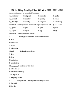 Đề thi Tiếng Anh lớp 5 học kì 1 năm 2022 - 2023 Đề 2