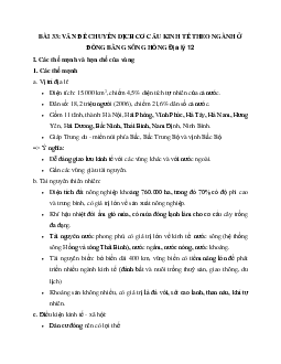 Địa Lý 12 bài 33: Vấn đề chuyển dịch cơ cấu kinh tế theo ngành ở đồng bằng sông Hồng