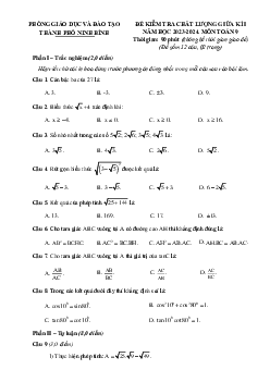 Đề giữa kì 1 Toán 9 năm 2023 – 2024 phòng GD&ĐT thành phố Ninh Bình