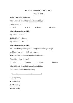 Đề kiểm tra cuối tuần Toán lớp 2: Tuần 4 - Đề 2 | Kết nối tri thức