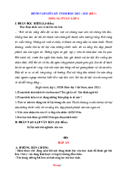 Đề thi giữa học kì 1 Ngữ Văn 6 năm 2022-2023 (có đáp án)-Đề 3
