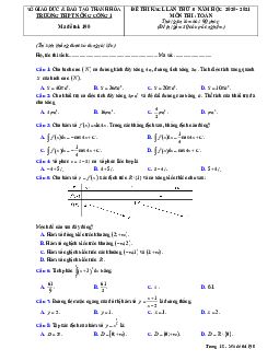 Đề KSCL Toán 12 lần 5 năm 2020 – 2021 trường Nông Cống 1 – Thanh Hóa