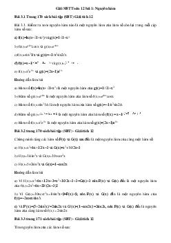 Giải SBT Toán 12 bài 1: Nguyên hàm