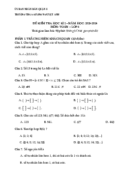 Bộ đề tham khảo cuối kì 1 Toán 6 năm 2023 – 2024 phòng GD&ĐT quận 8 – TP HCM